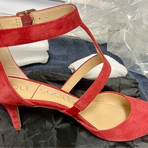 Sole Society Red Suede T-Strap Heels